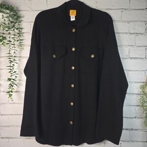 RUBY RD WOMENS BLACK KNIT SHACKET JACKET BUTTON UP POCKETS LARGE EUC